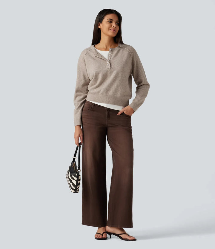 Henley Neck Long Sleeve Casual Jumper