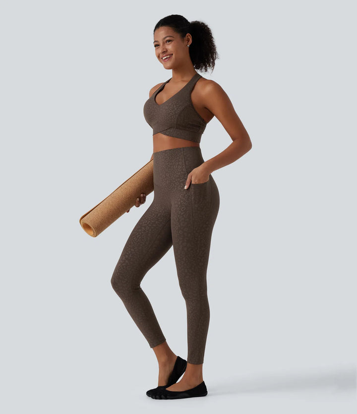 Halara UltraSculpt Leopard Print High Waisted Tummy Control Yoga Leggings with Pockets