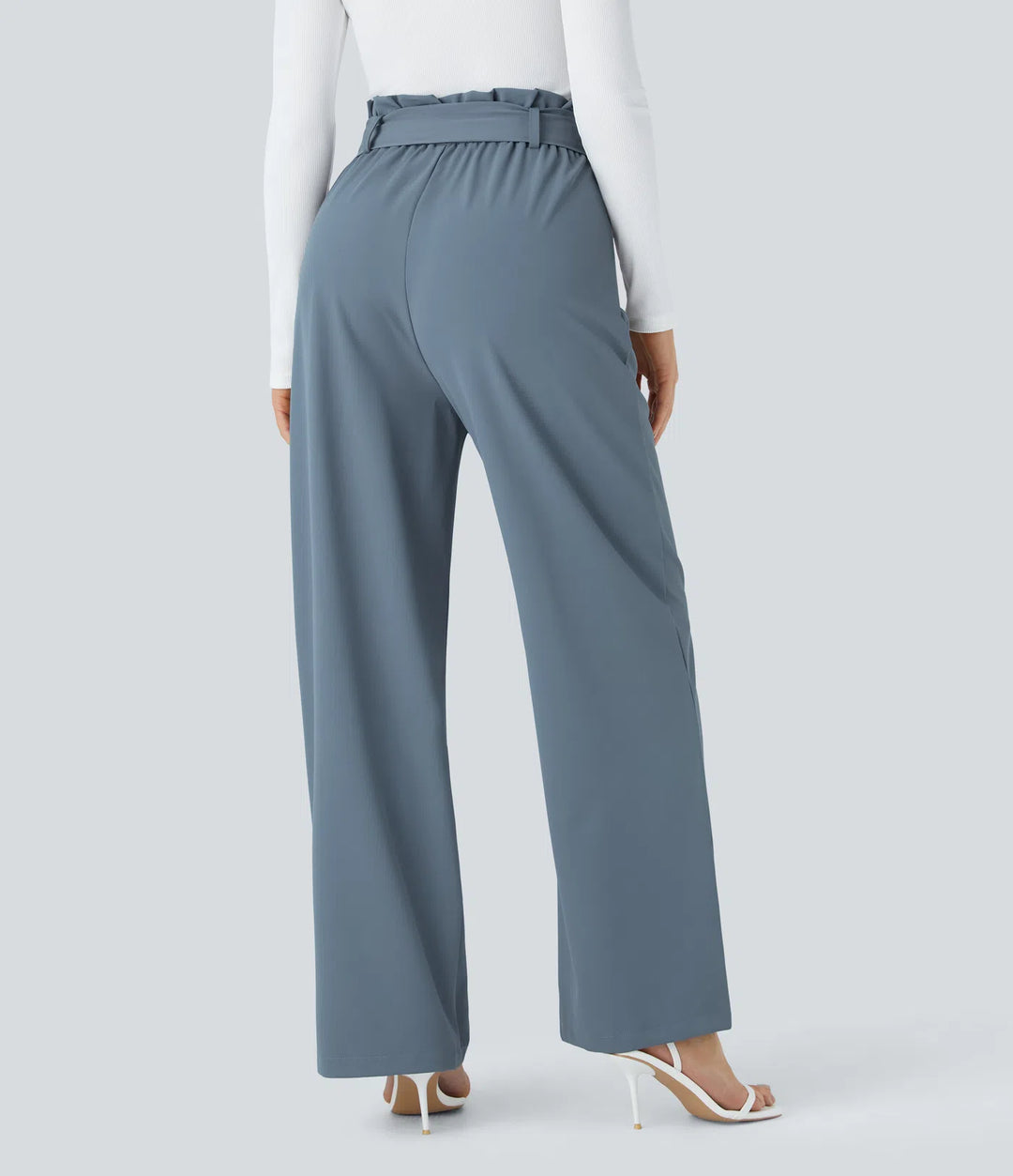 Halara Flex Paper Bag High Waisted Belted Pocket Wide Leg Work Trousers