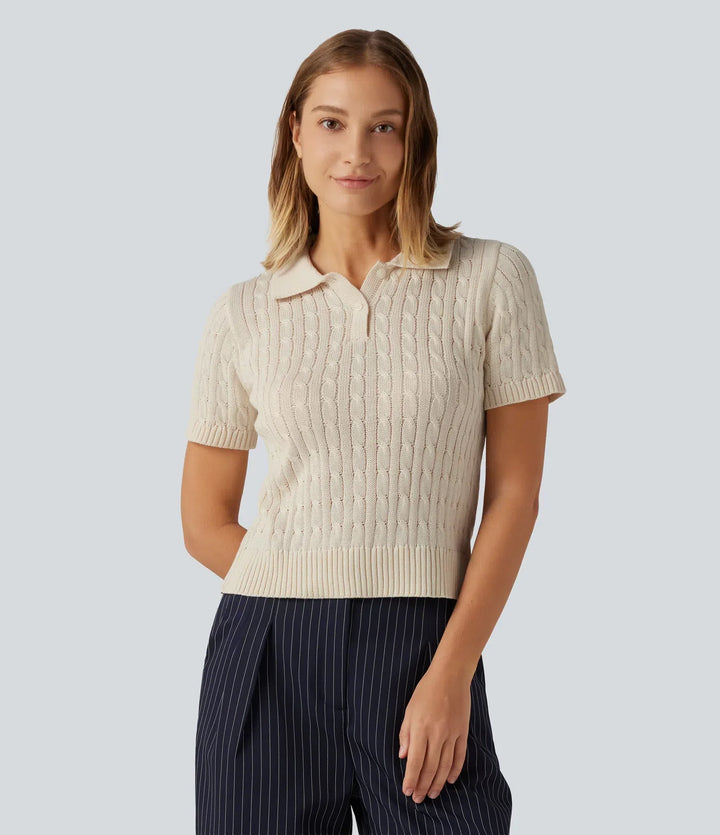 Polo Short Sleeve Cable Knit Work Jumper
