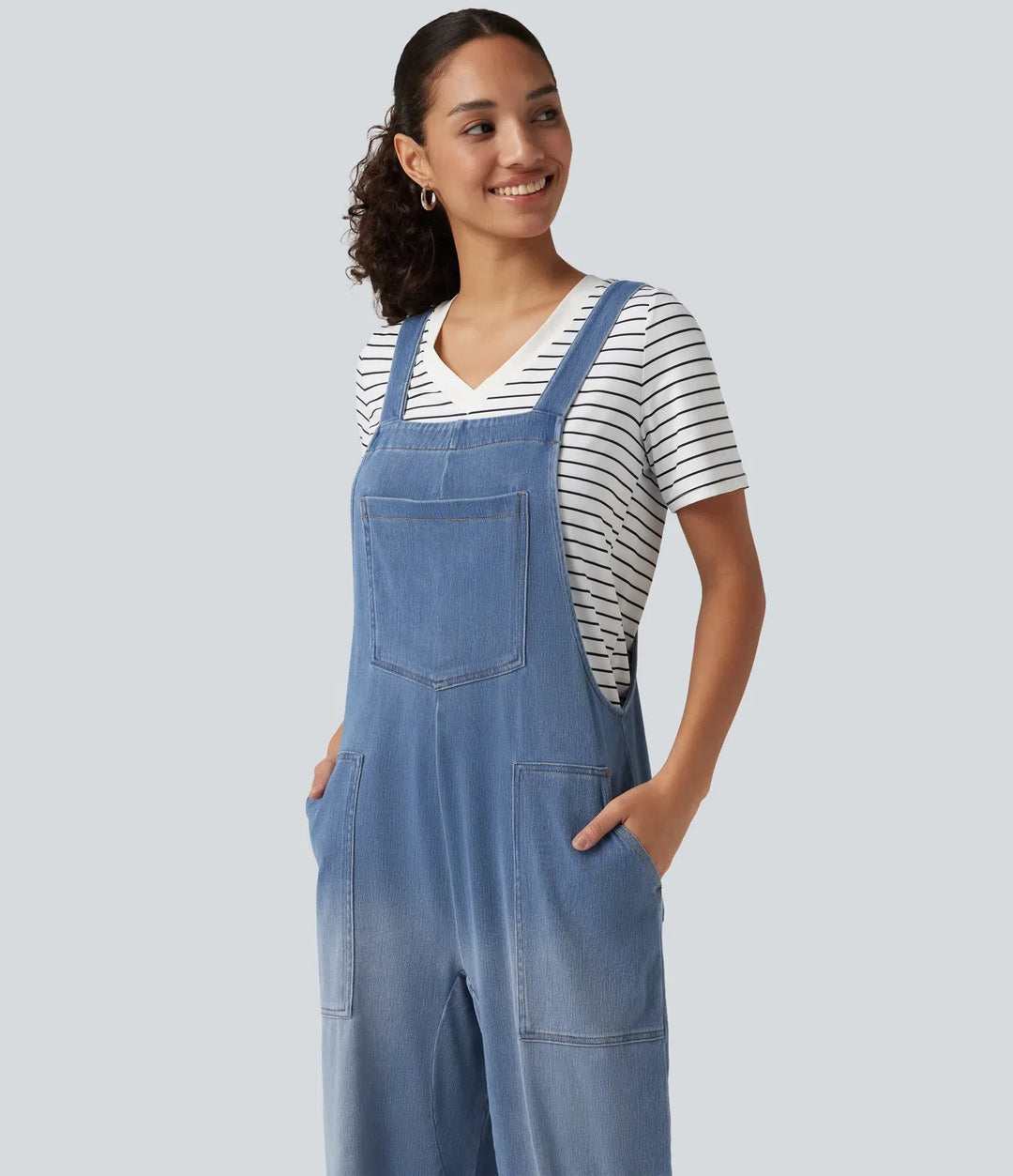 Halara Flex U Neck Sleeveless Barrel Leg Denim Casual Overalls with Pockets