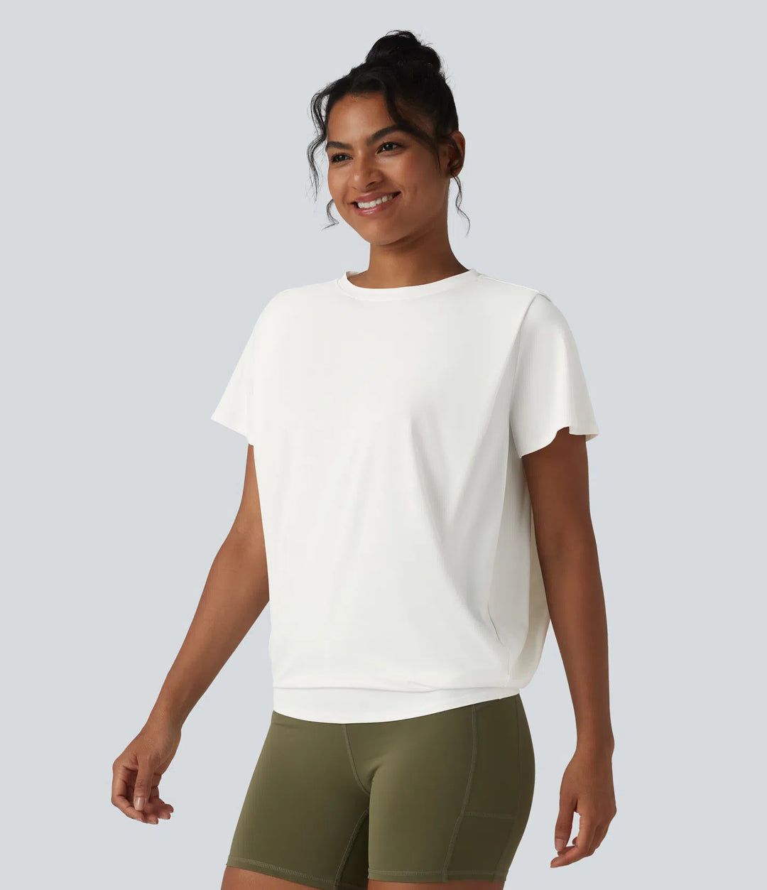 Round Neck Short Sleeve Ruched InstantCool Yoga Sports Top-UPF50+