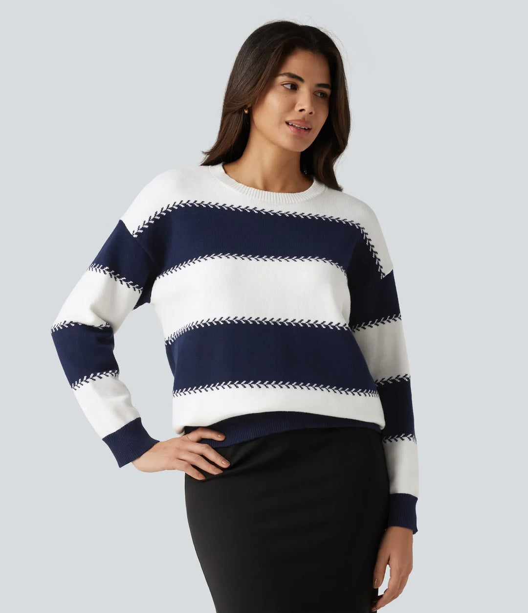 Round Neck Long Sleeve Stripe Casual Jumper
