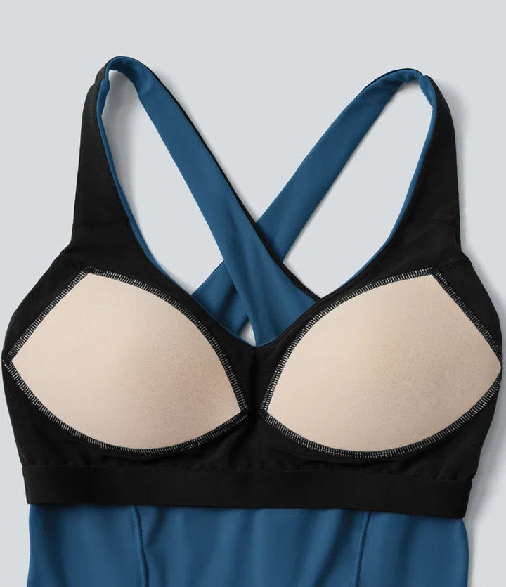 Halara UltraSculpt Deep V-neck Push-Up Crisscross Back 2-in-1 Yoga Tank Top