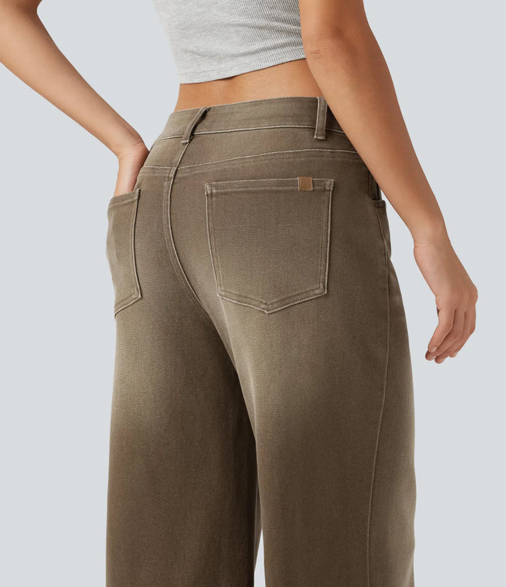 Low Rise Asymmetric Wide Leg colourful Casual Jeans with Pockets