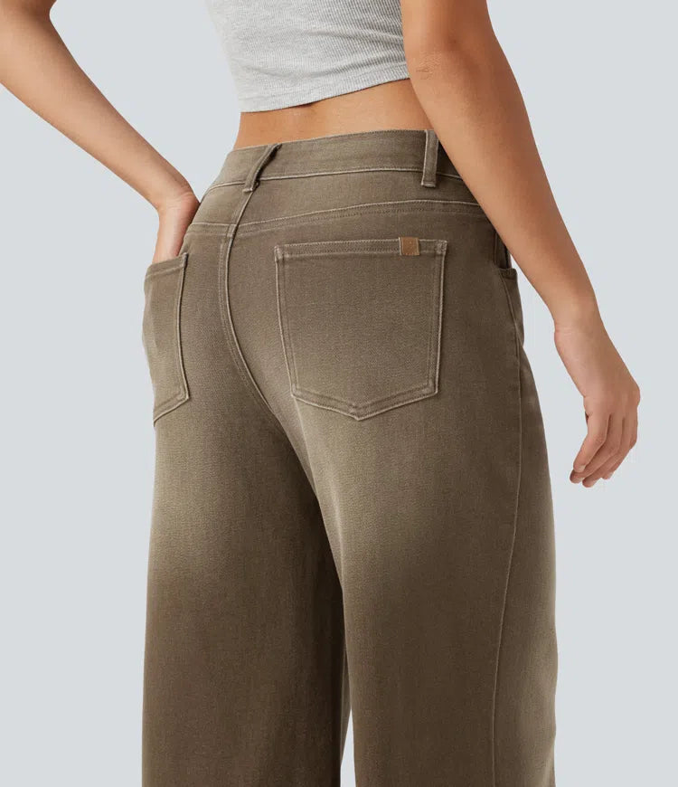 Low Rise Asymmetric Wide Leg colourful Casual Jeans with Pockets