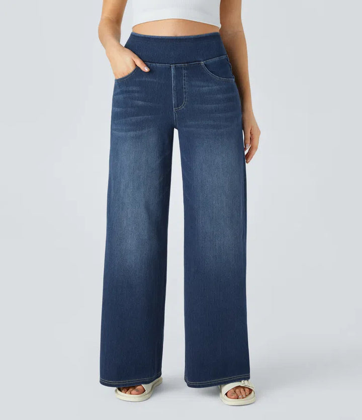 Halara Flex High Waisted Pockets Baggy Wide Leg Washed Casual Jeans