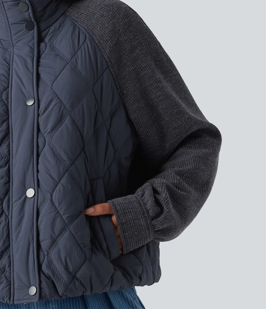 High Neck Long Sleeve Raglan Casual Padded Jacket with Pockets