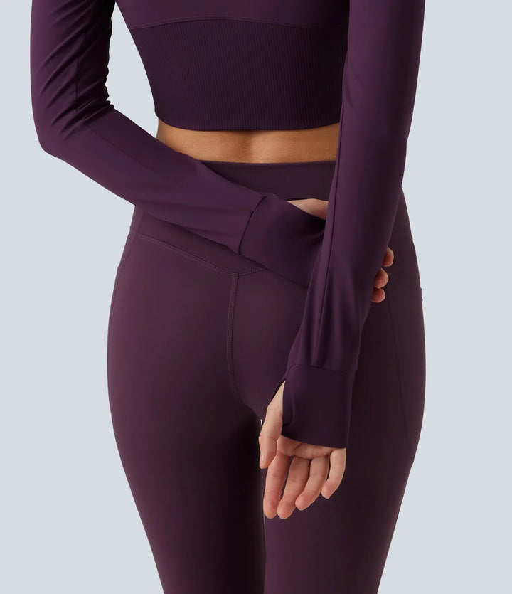 Halara UltraSculpt Mock Neck Raglan Long Sleeve Thumb Hole Cropped Yoga Jacket