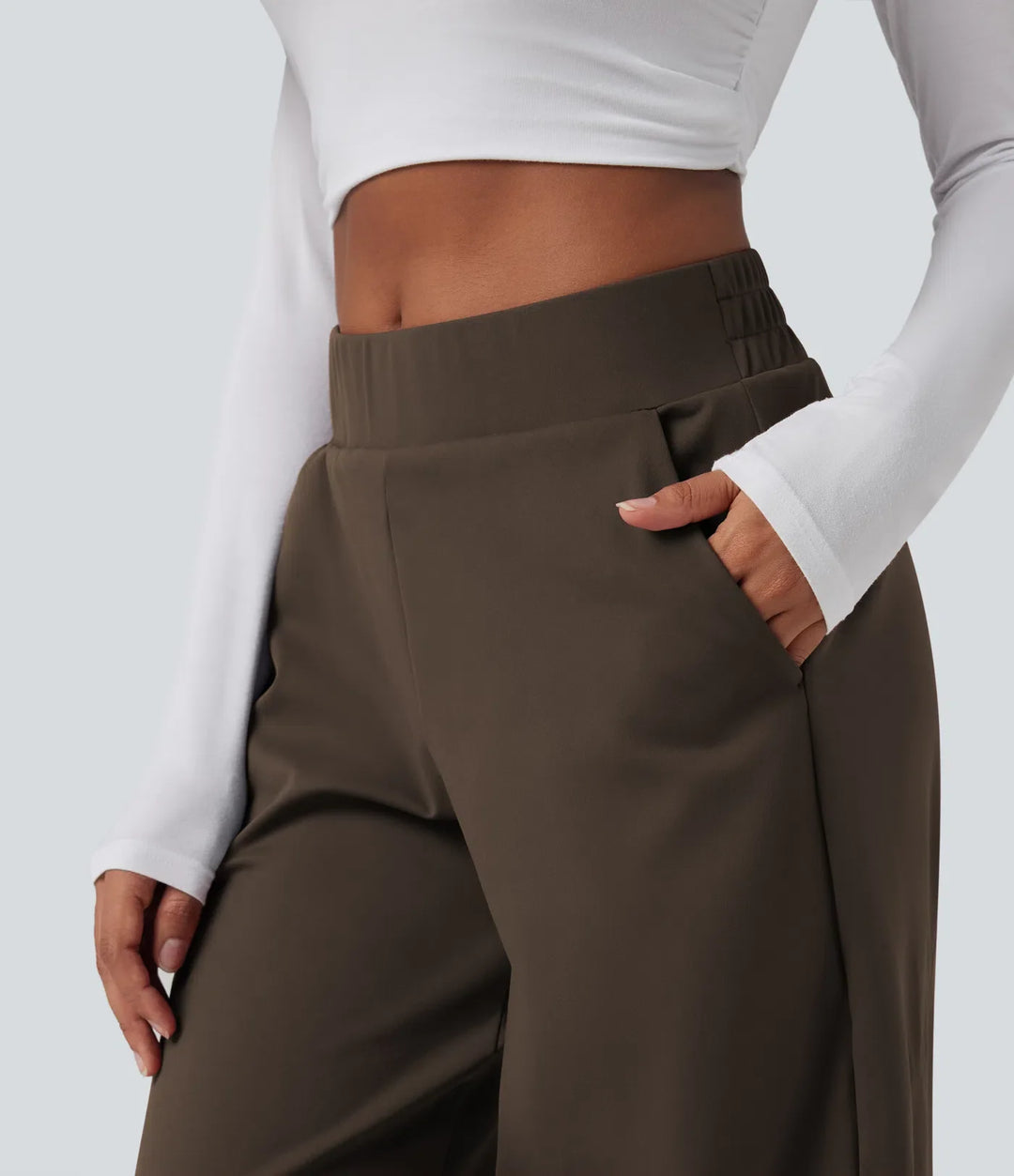 DayStretch Mid Rise Casual Barrel Leg Baggy 7/8 Trousers with Pockets
