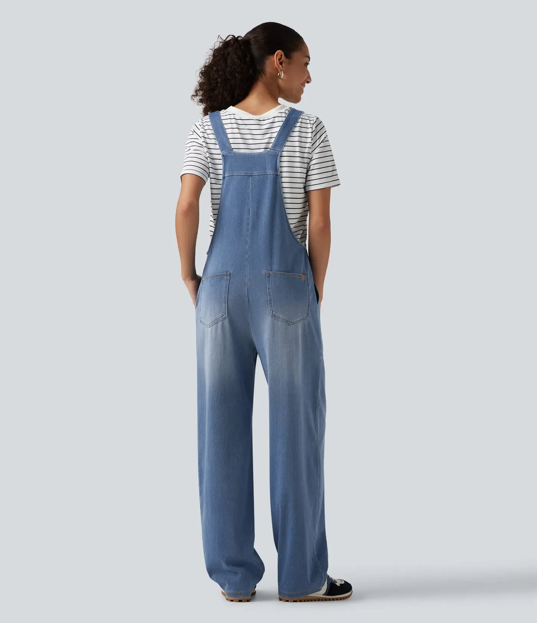 Halara Flex U Neck Sleeveless Barrel Leg Denim Casual Overalls with Pockets