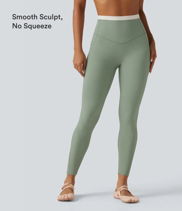 Halara UltraSculpt High Waisted Tummy Control colourBlock Skinny Yoga Leggings with Pockets