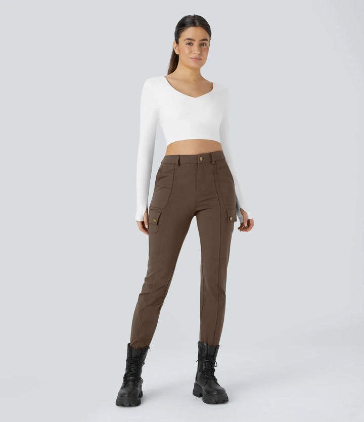 DayStretch High Waisted Zipper Pockets Solid Skinny Cargo Trousers