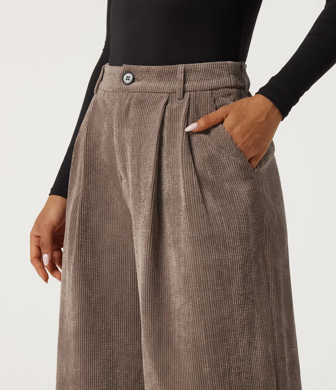 High Waisted Wide Leg Corduroy Work Trousers with Pockets