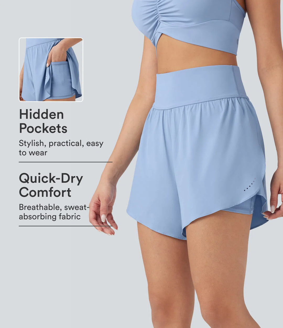 SoftlyZero QuickDry High Waisted Tummy Control Reflective Dots Crossover Hem 2-in-1 Running Shorts 5&