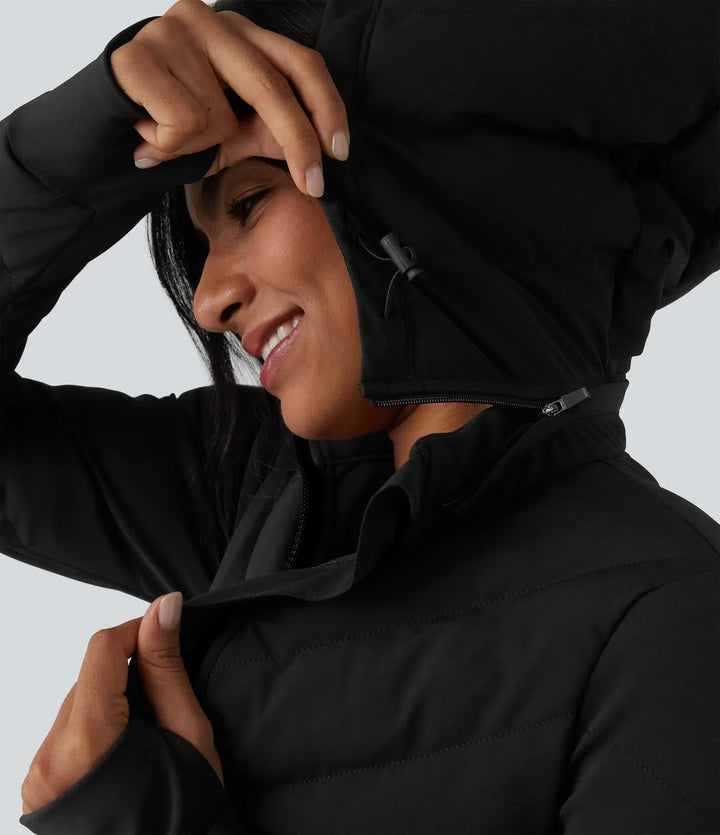 PuffFlex Stand Collar Long Sleeve Thumb Hole Casual Padded Jacket with Pockets