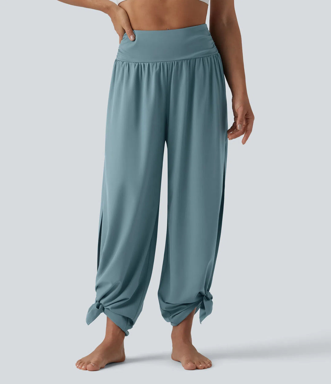 Breezeful High Waisted Ruched Split Quick Dry Resort Flowy Trousers with Pockets