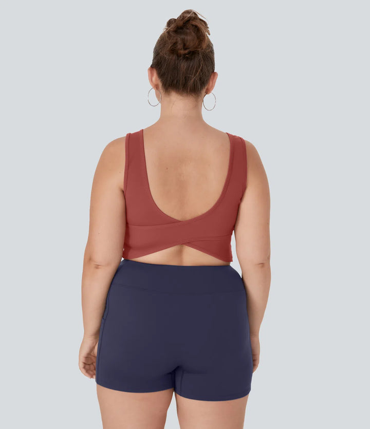 U Neck Backless Crossover Plus Size Barre Ballet Dance Tank Vest Top