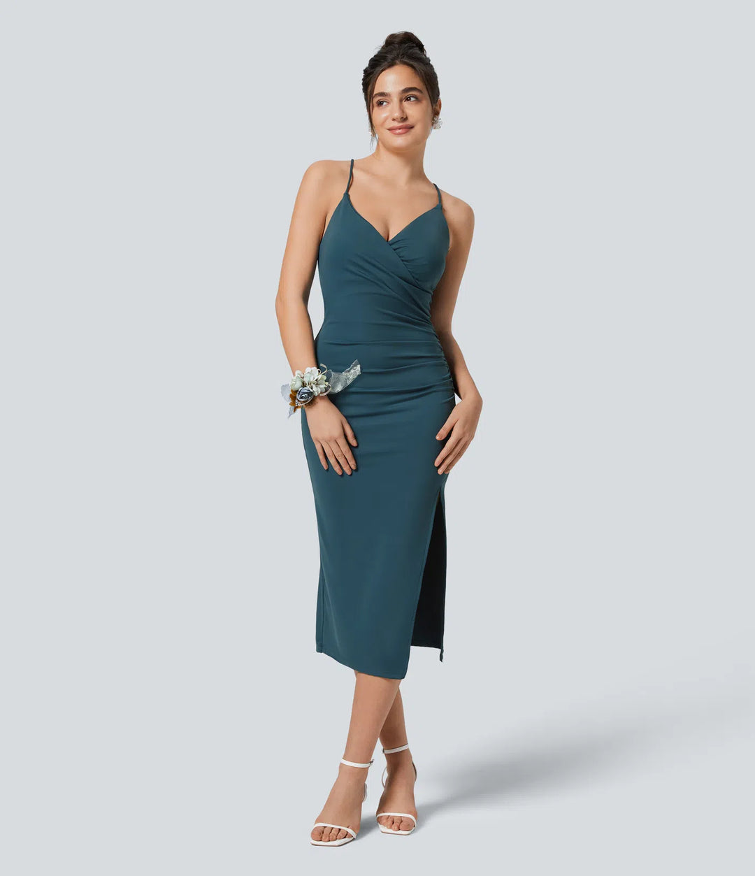 SoftlyZero Airy Crossover Ruched Lace Up Bodycon InstantCool Dress