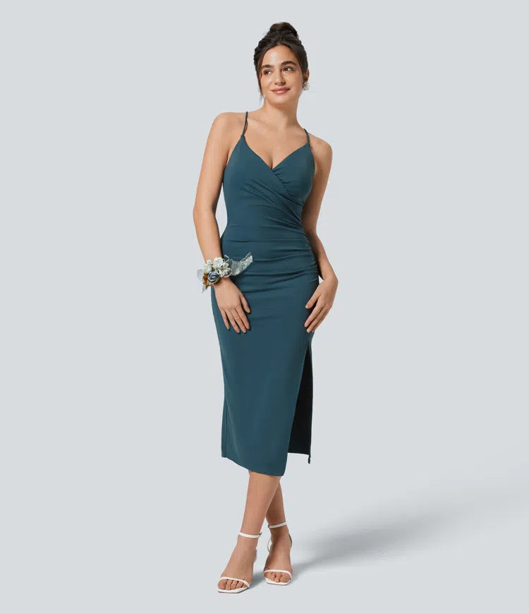 SoftlyZero Airy Crossover Ruched Lace Up Bodycon InstantCool Dress