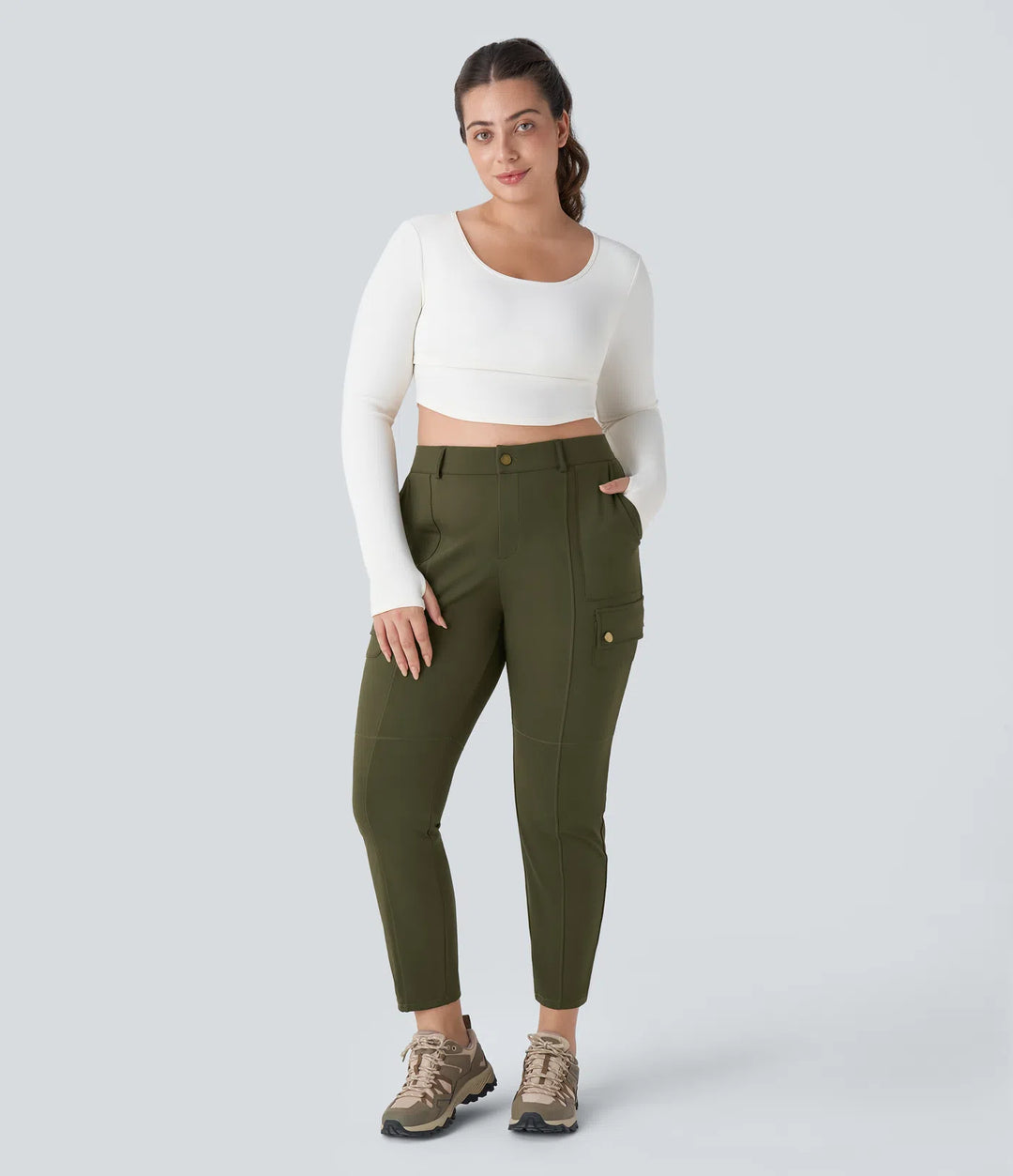DayStretch High Waisted Zipper Pockets Solid Slim Hiking Plus Size Cargo Trousers