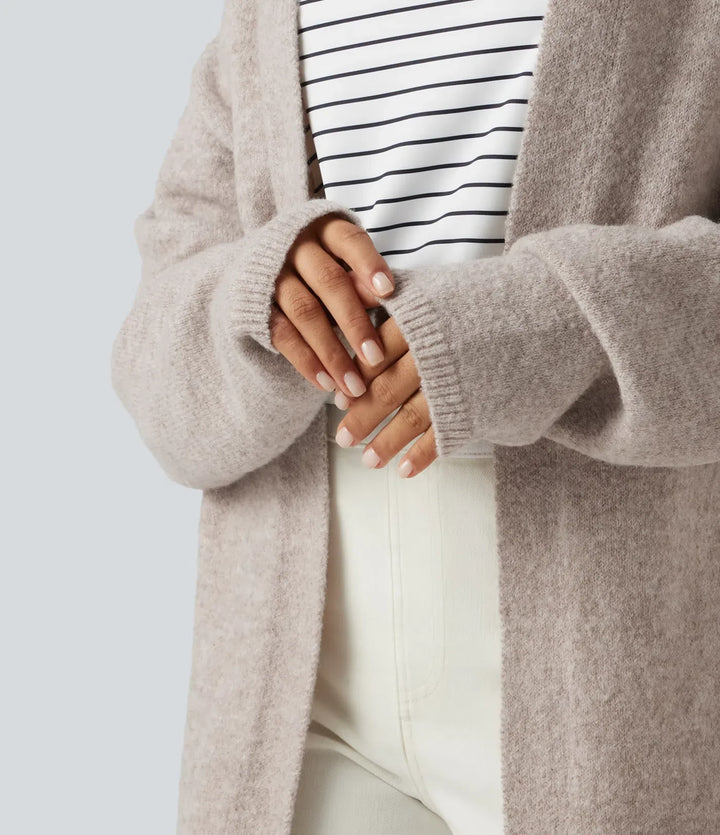 Open Front Dropped Long Sleeve Longline Casual Cardigan