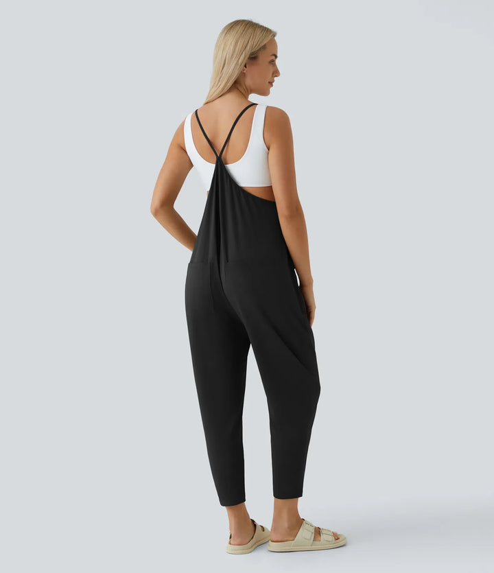 Pockets Ankle Length Casual Loose Tapered Jumpsuit
