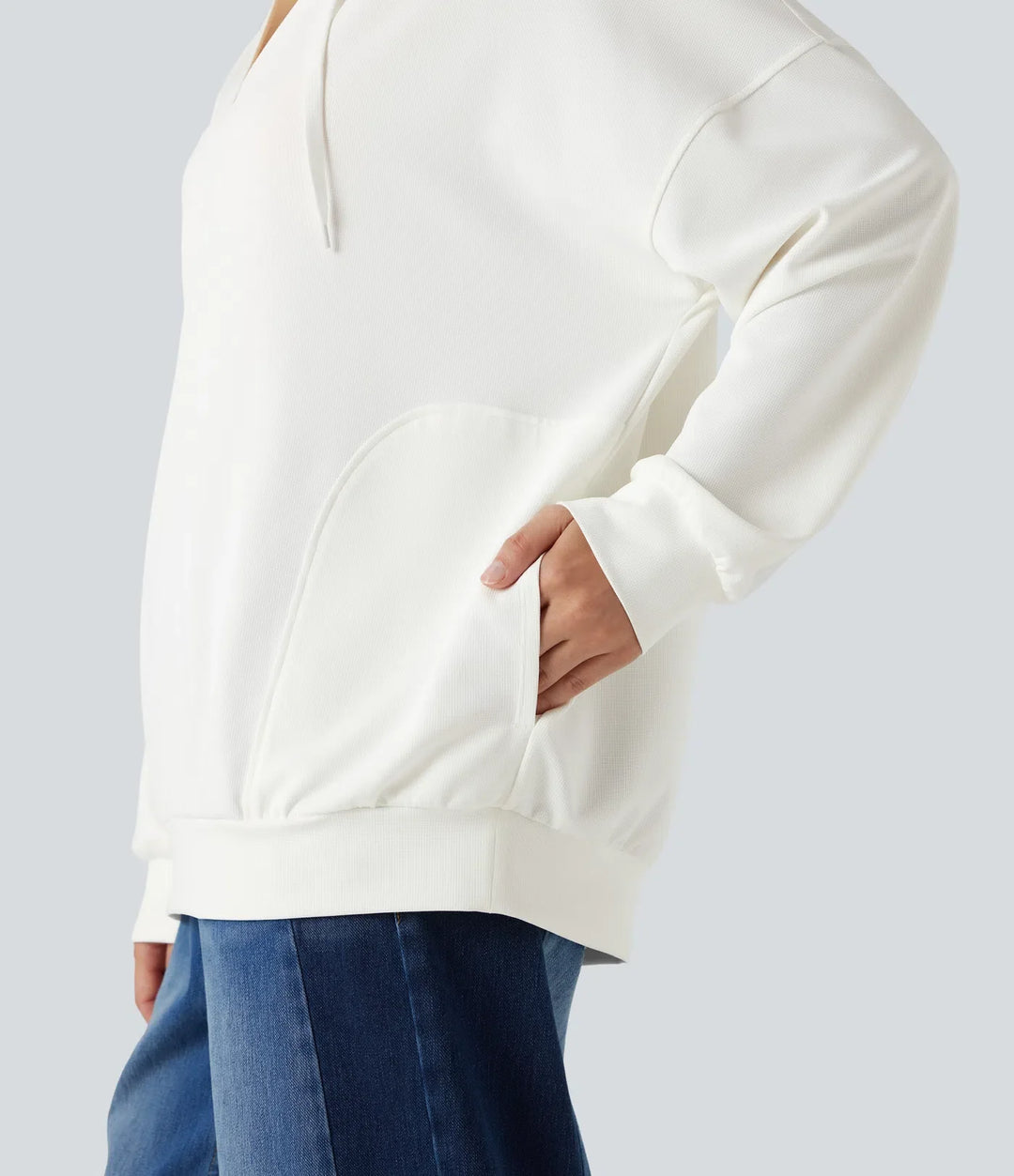 Hooded V-neck Long Sleeve Relaxed Casual Sweatshirt with Pockets