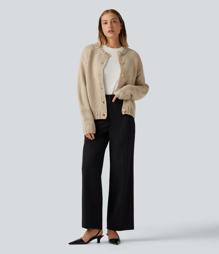 Round Neck Long Sleeve Casual Cardigan