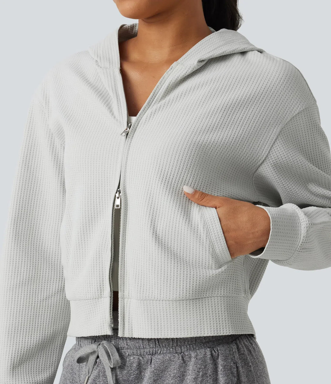 Hooded Long Sleeve Waffle Casual Jacket with Pockets