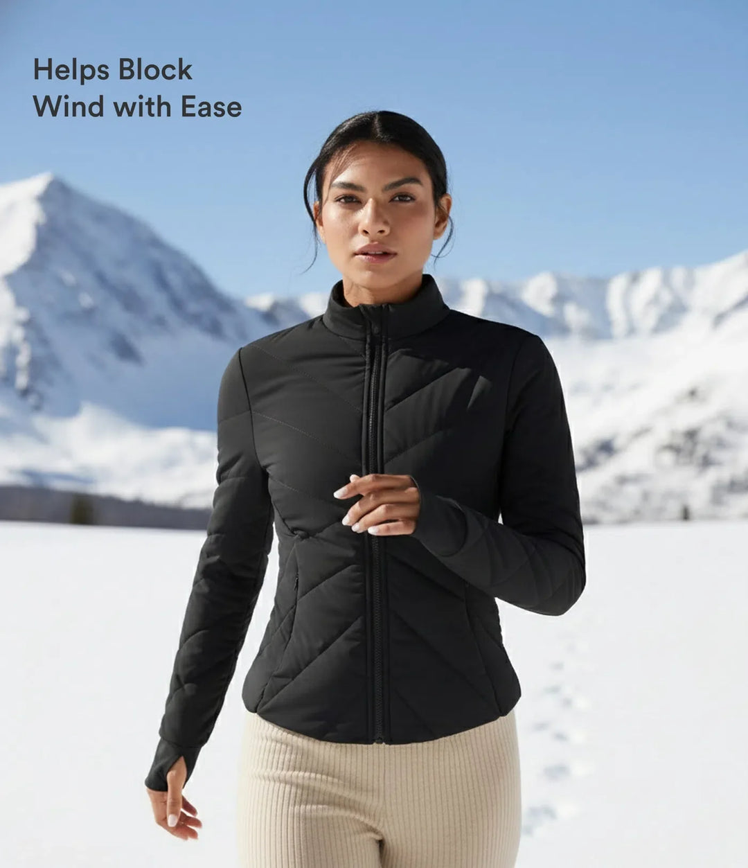 PuffFlex Stand Collar Long Sleeve Thumb Hole Casual Padded Jacket with Pockets