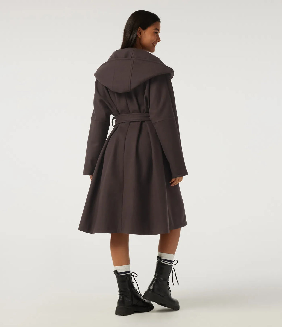 Hooded Long Sleeve Belted Longline Casual Coat with Pockets