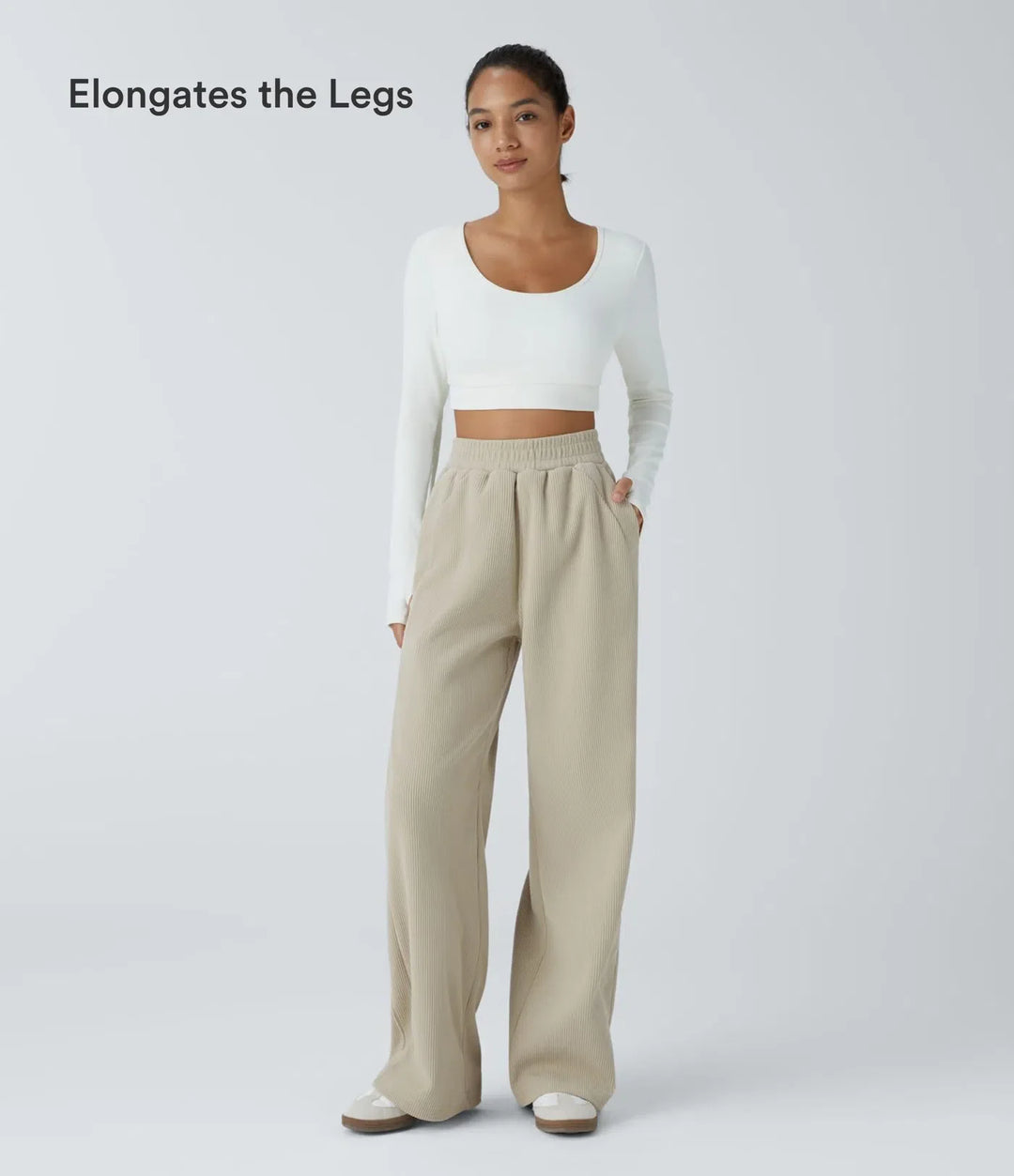 High Waisted Pocket Straight Leg Baggy Mop Corduroy Casual Trousers