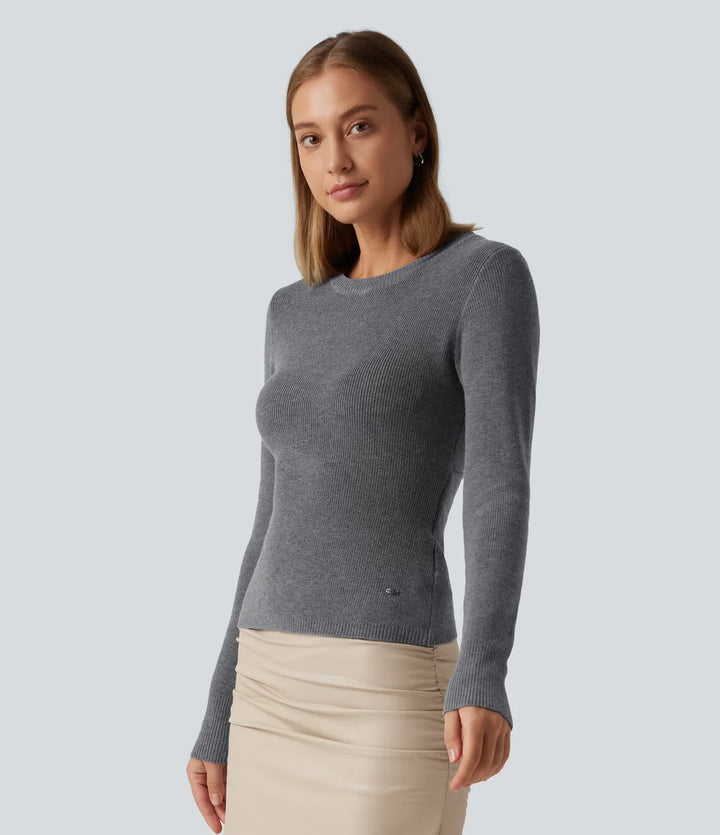 Round Neck Long Sleeve Cut Out Crossover Casual Jumper