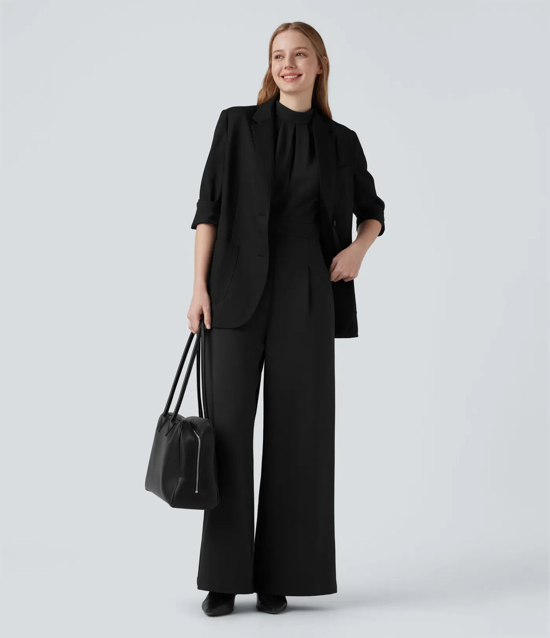 Mock-neck Zipper Sleeveless Work Wide Leg Jumpsuit with Pockets