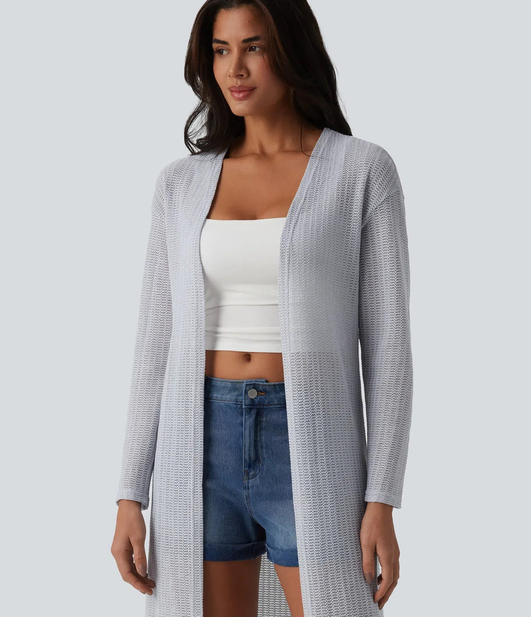 Long Sleeve Longline Casual Crochet Knit Coat