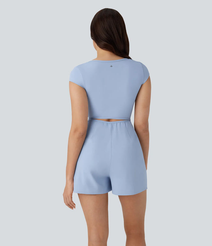 SoftlyZero Airy U Neck Cap Sleeve Pocket InstantCool Yoga Playsuit-Easy Peezy