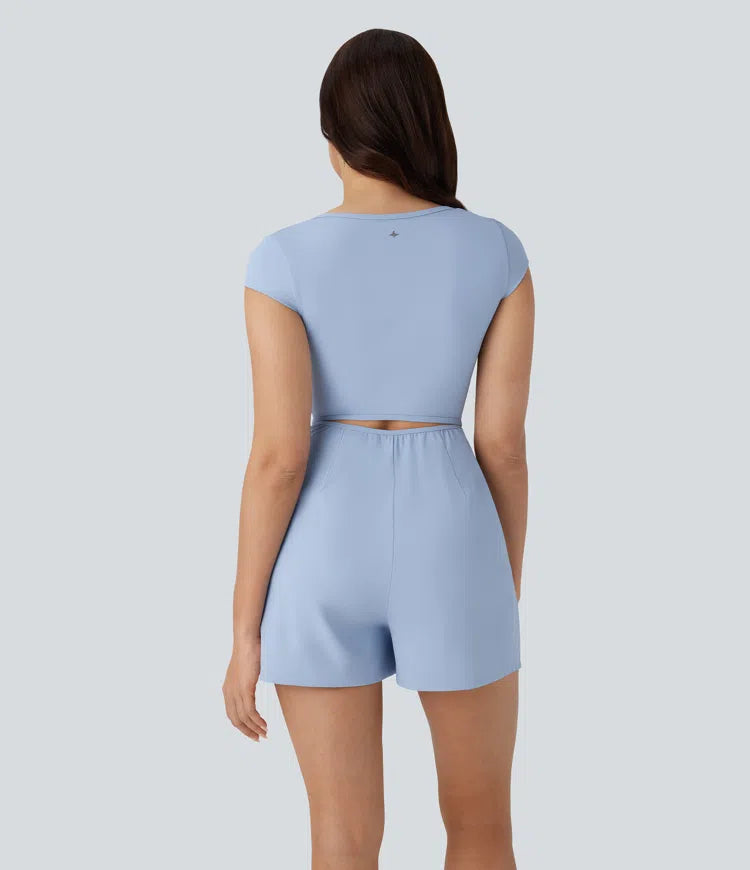 SoftlyZero Airy U Neck Cap Sleeve Pocket InstantCool Yoga Playsuit-Easy Peezy