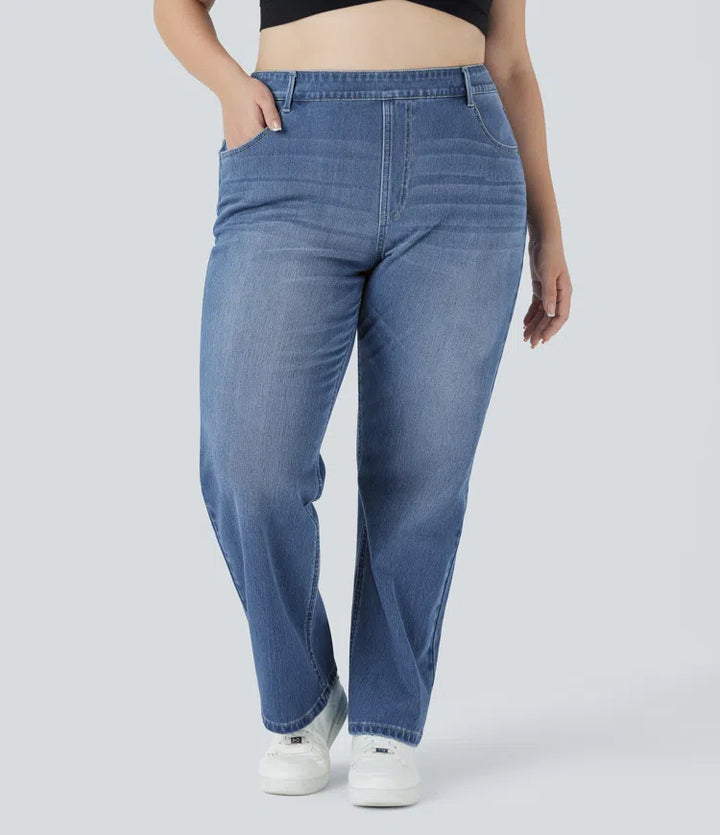 Halara Flex High Waisted Pockets Straight Leg Washed Casual Plus Size Jeans