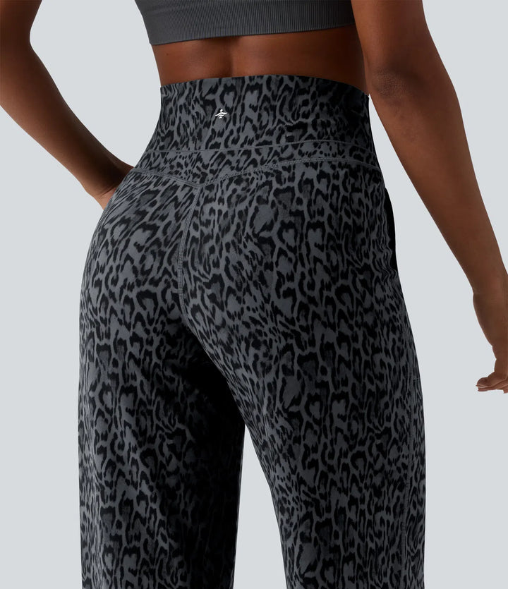 Halara UltraSculpt Leopard Print High Waisted Tummy Control Straight Leg Yoga Trousers with Pockets