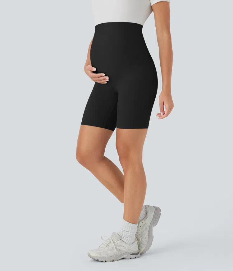 SoftlyZero Super High Waisted Maternity Yoga Biker Shorts 7&