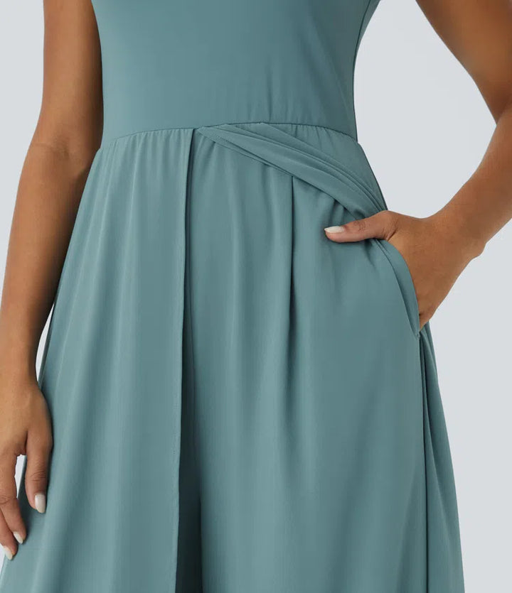 Breezeful Zipper Sleeveless Pocket Contrast Quick Dry Jumpsuit
