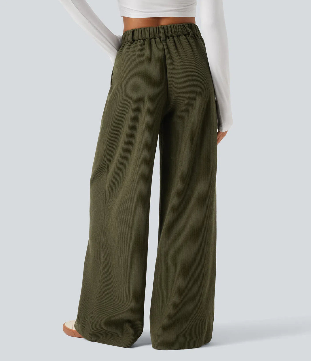 High Waisted Baggy Corduroy Casual Trousers with Pockets