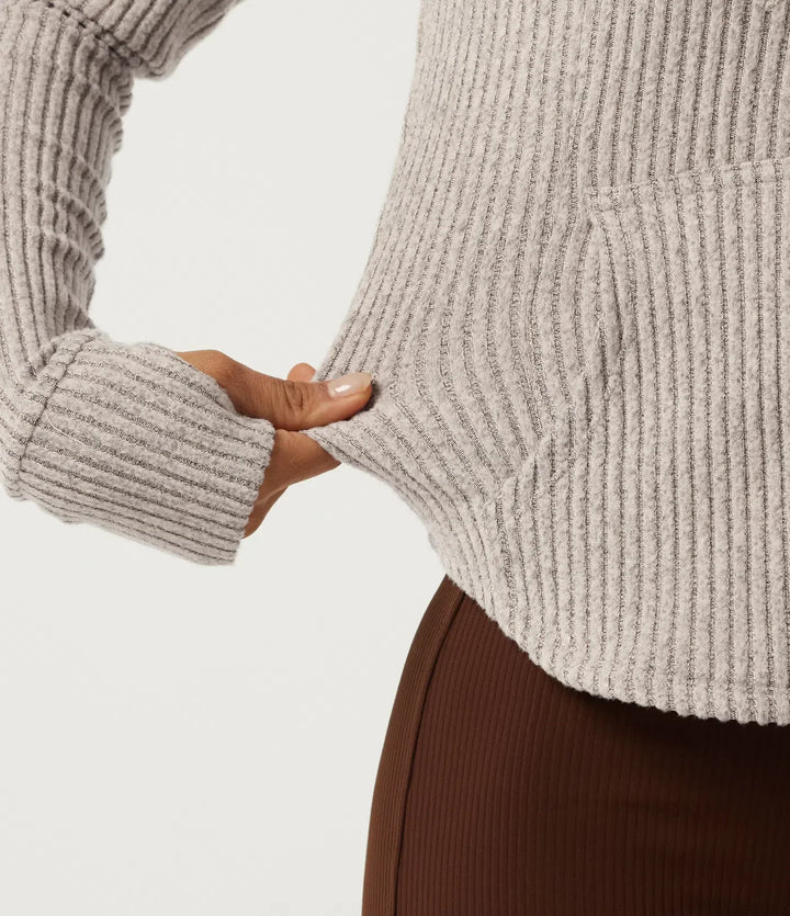 Ribbed Knit Hooded Long Sleeve Yoga Jacket with Pockets