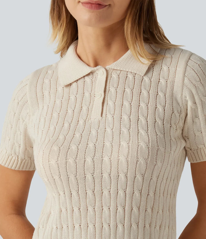 Polo Short Sleeve Cable Knit Work Jumper