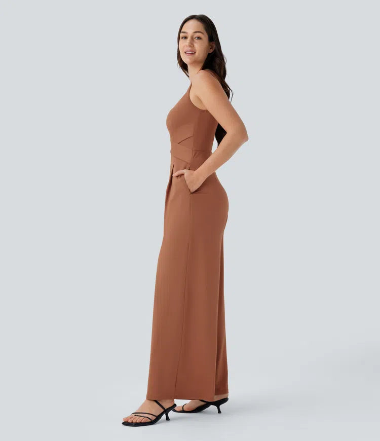 U Back Sleeveless Casual Party Jumpsuit with Pockets