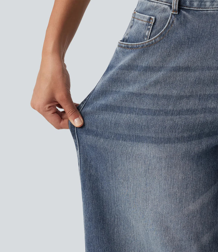 Halara Flex Low Rise Zipper Pockets Barrel Leg Casual Jeans