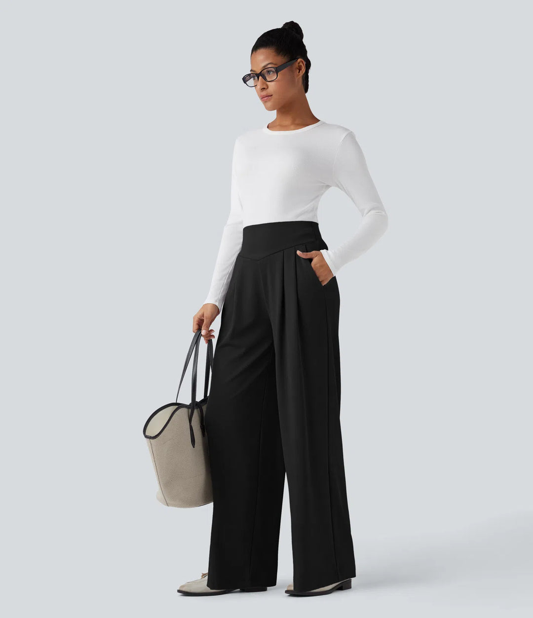 Halara Flex High Waisted Tummy Control Crepe Work Straight Leg Trousers with Pockets