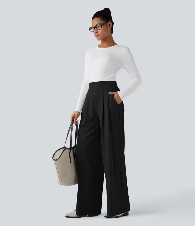 Halara Flex High Waisted Tummy Control Crepe Work Straight Leg Trousers with Pockets