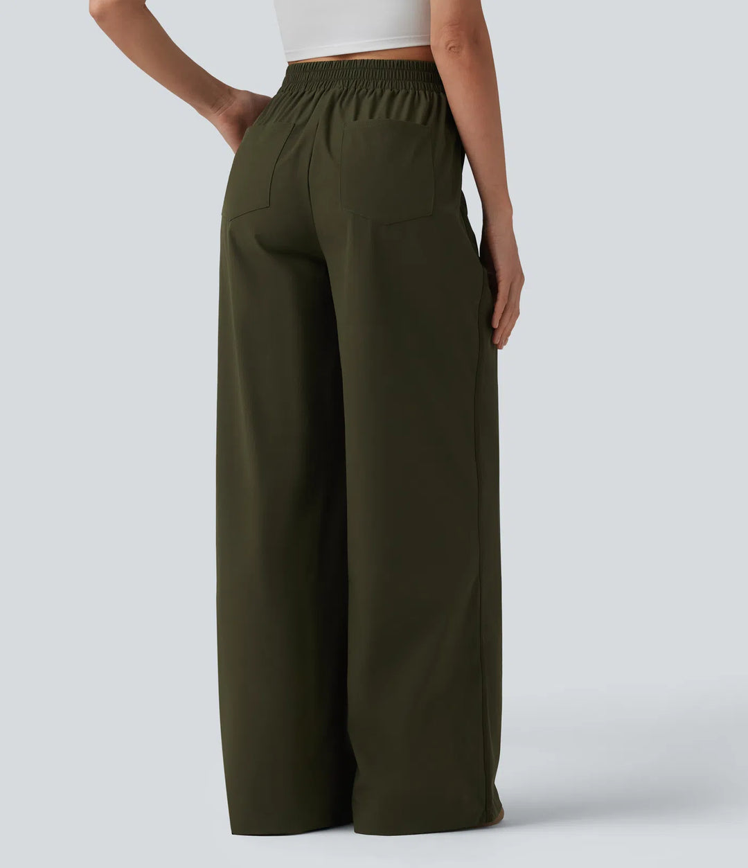 High Waisted Wide Leg Casual Trousers with Pockets